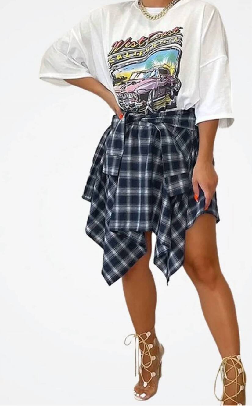 NEW BESTON tie me up plaid skirt in navy blue